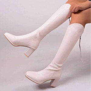 Back Zipper Chunky Knee High Boots